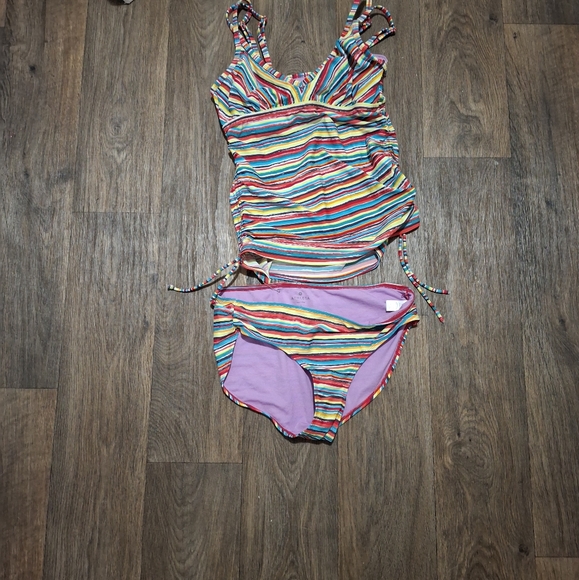 2pc Athleta Montego Stripe Ruched Tankini Swimsuit. - Picture 6 of 15